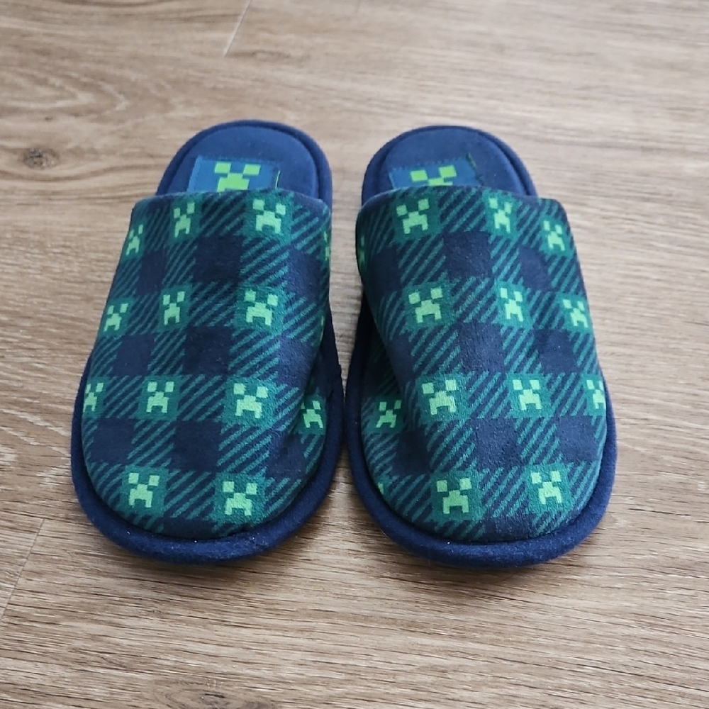 Green and Blue Minecraft Checkered Slippers
